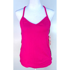 Juicy Couture Sleepwear Ribbed Tank Pink Neon Lotus Metallic Logo Detail Size Sm